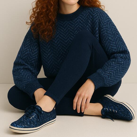 Keds X Kate Spade sz 6 Blue Glitter Women's Sneakers Casual Classic Preppy - Picture 3 of 16